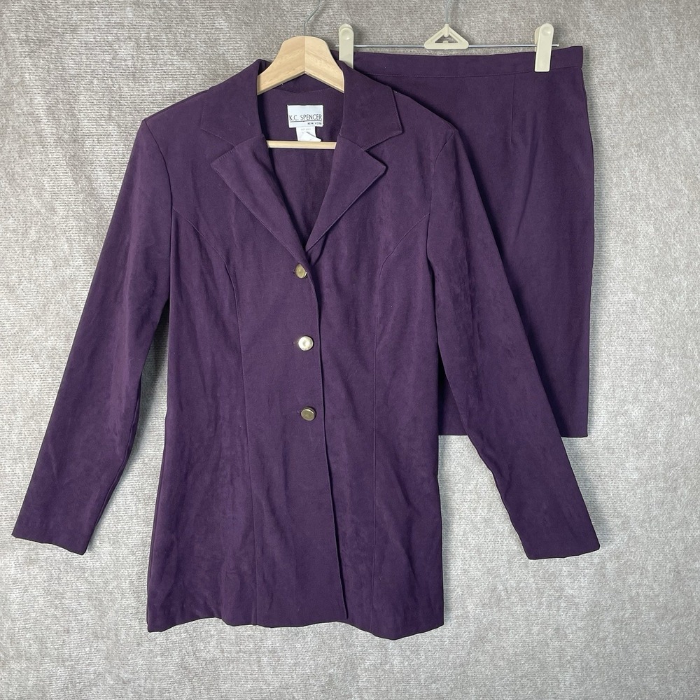 K.C. Spencer Women's Skirt Suit Size 6 Purple Blazer Jacket Chain Back USA